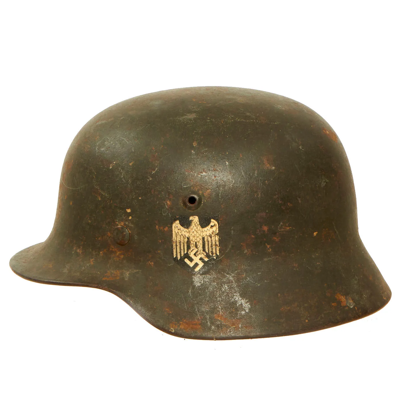 Original German WWII Army Heer M40 Single Decal Steel Helmet with Service Wear & Dirt - stamped SE64