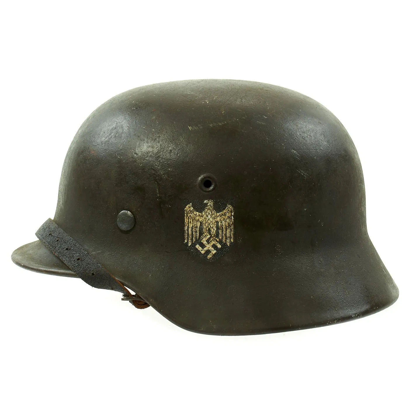 Original German WWII Army Heer M40 Single Decal Steel Helmet with Size 56 Liner and Chinstrap - EF64