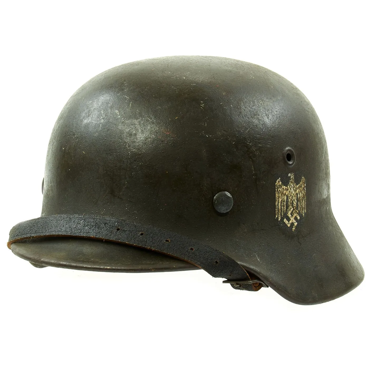 Original German WWII Army Heer M40 Single Decal Steel Helmet with Size 56 Liner and Chinstrap - EF64