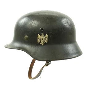 Original German WWII Army Heer M40 Single Decal Steel Helmet with Size 58 Liner and Chinstrap - Q66