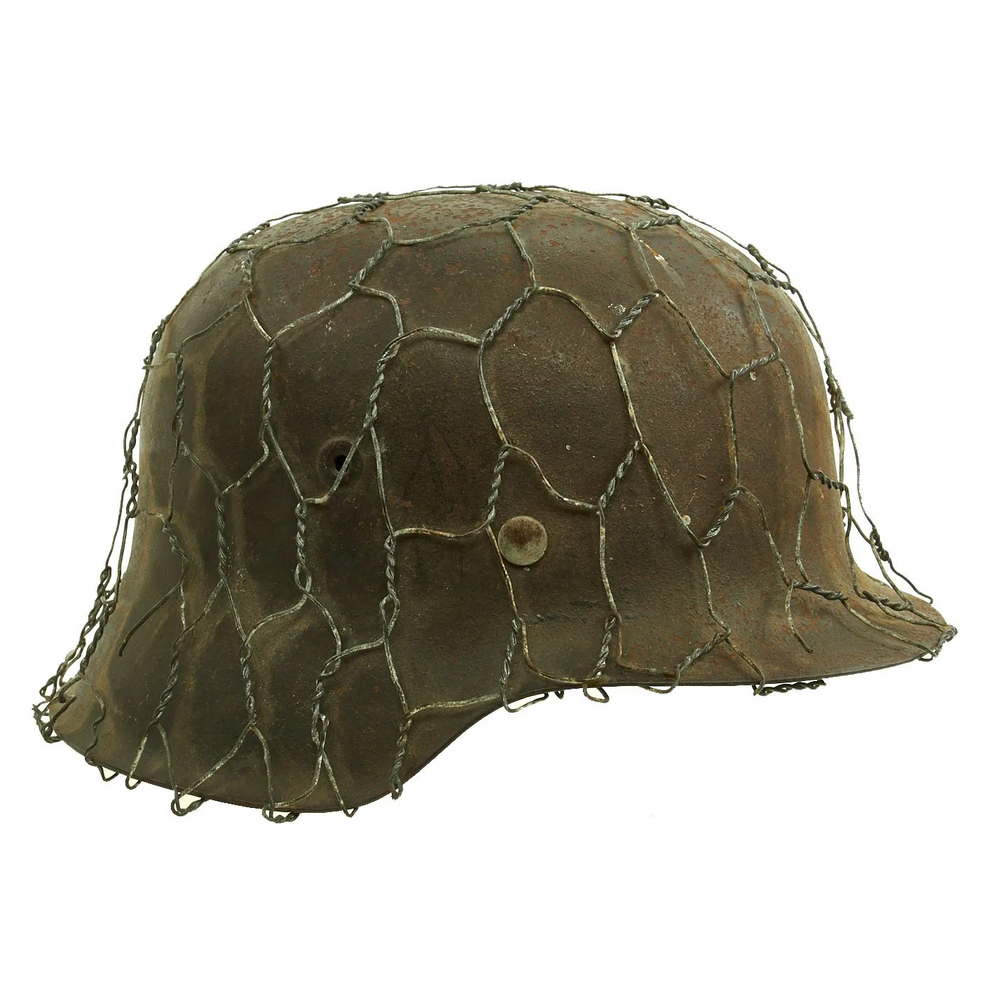 Original German WWII Army Heer M42 Chicken Wire Steel Helmet - marked hkp66