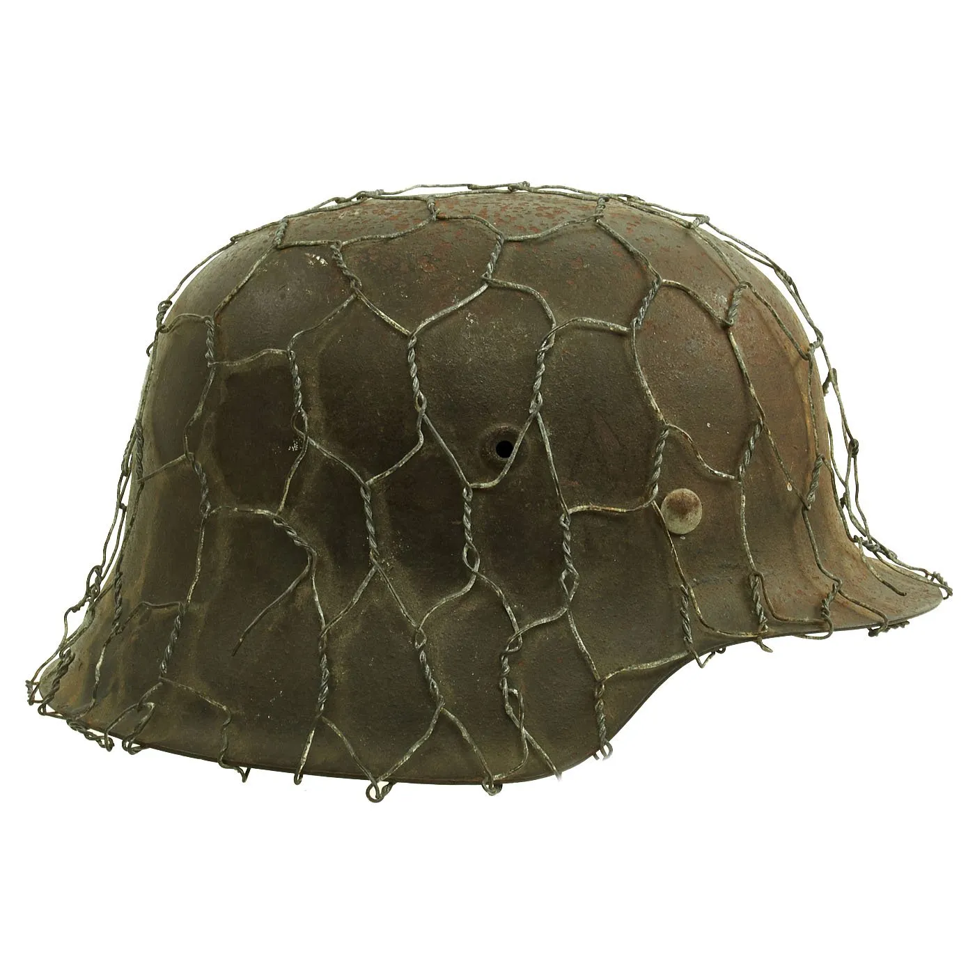 Original German WWII Army Heer M42 Chicken Wire Steel Helmet - marked hkp66