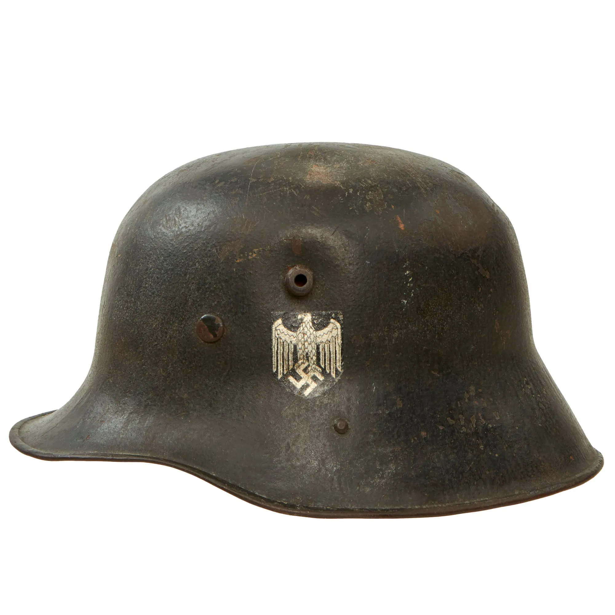 Original German WWII Austrian M17 Battle Damaged Transitional Heer Army Single Decal Helmet with 57cm Liner