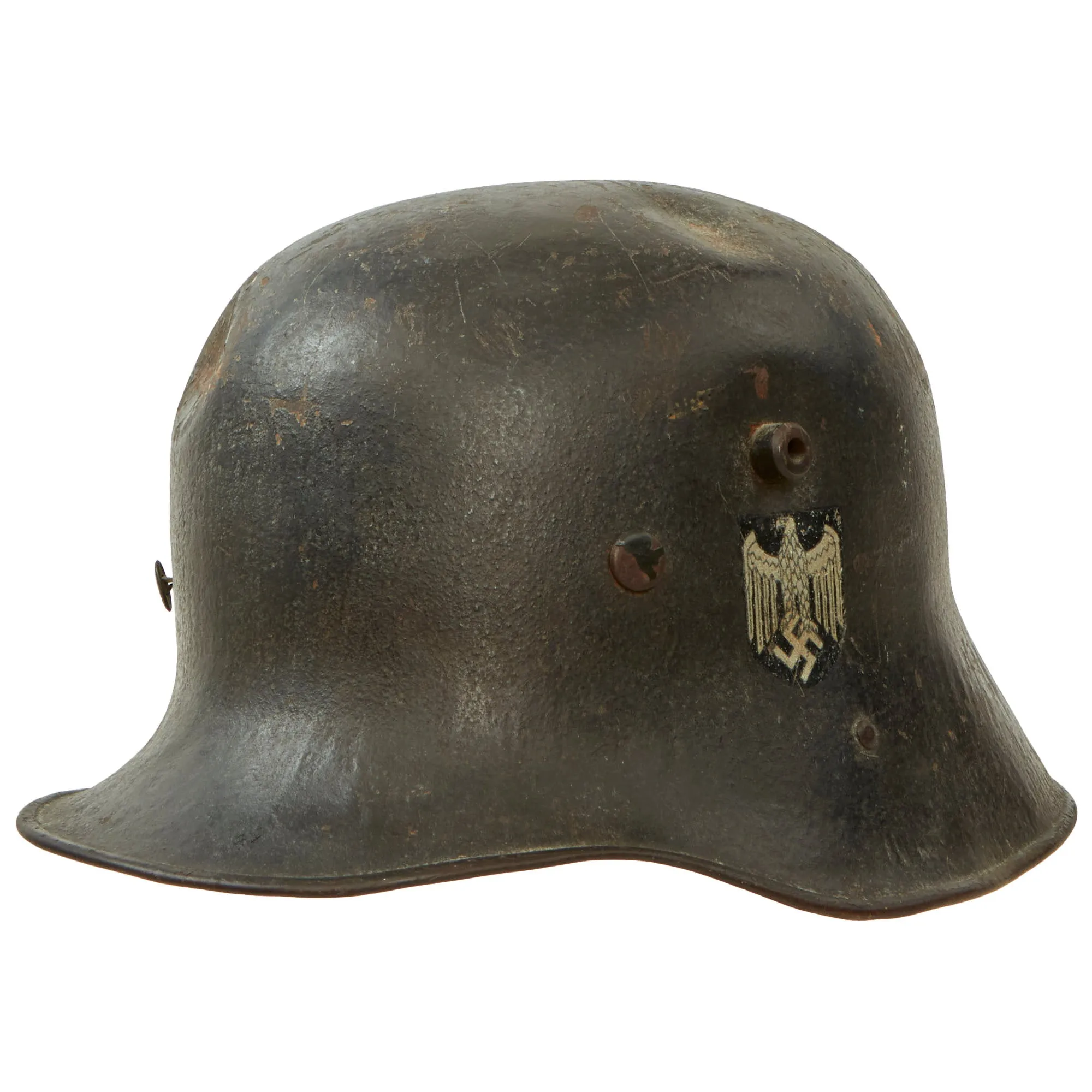 Original German WWII Austrian M17 Battle Damaged Transitional Heer Army Single Decal Helmet with 57cm Liner