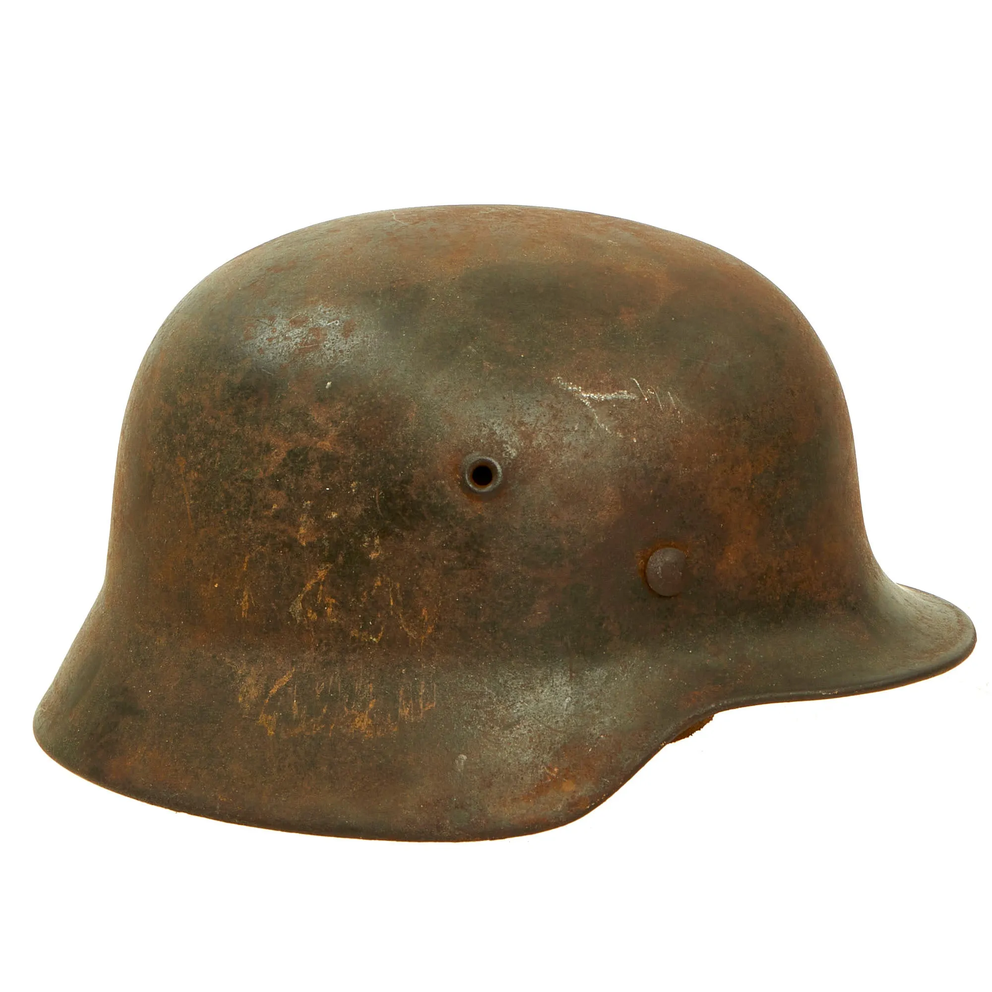 Original German WWII Battle Damaged M40 Single Decal Luftwaffe Helmet with Relic Liner & Chinstrap - ET64