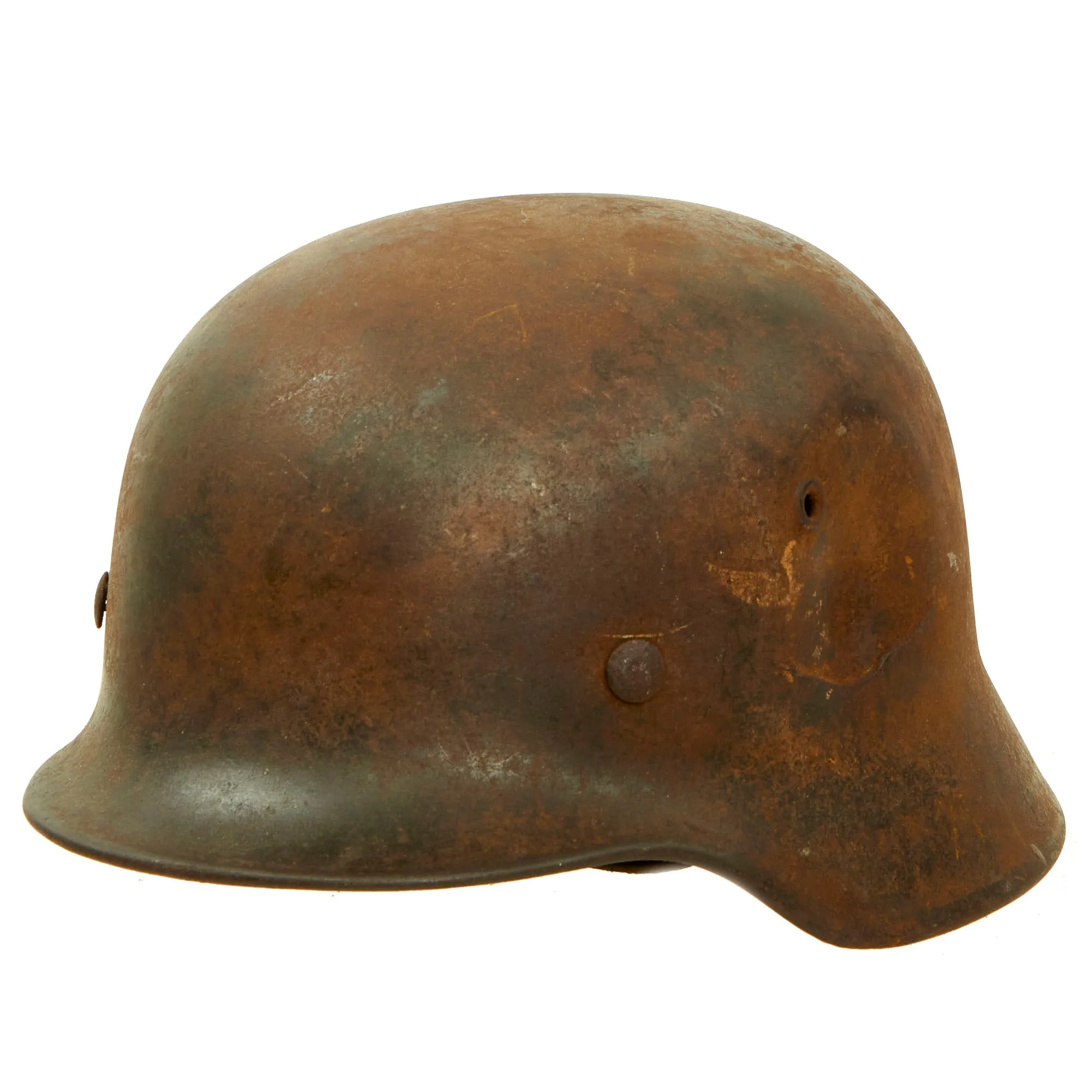 Original German WWII Battle Damaged M40 Single Decal Luftwaffe Helmet with Relic Liner & Chinstrap - ET64