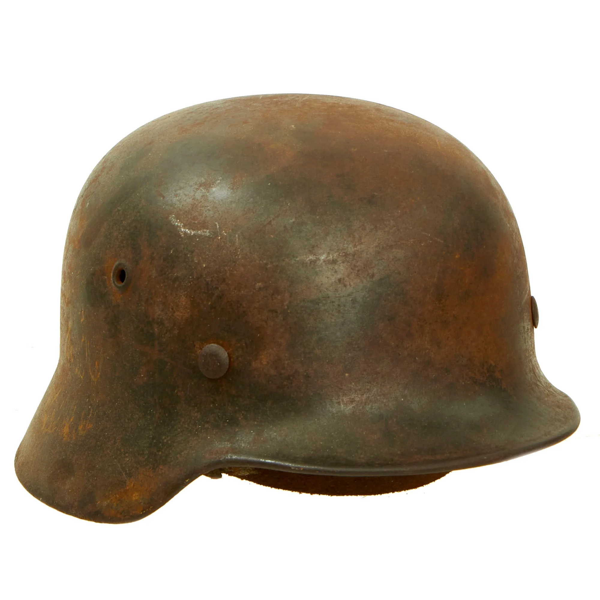 Original German WWII Battle Damaged M40 Single Decal Luftwaffe Helmet with Relic Liner & Chinstrap - ET64