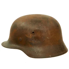 Original German WWII Battle Damaged M40 Single Decal Luftwaffe Helmet with Relic Liner & Chinstrap - ET64