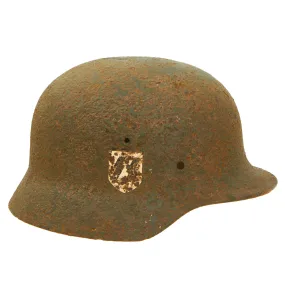 Original German WWII Battlefield Excavated M40 Double Decal SS Helmet Shell - size 64