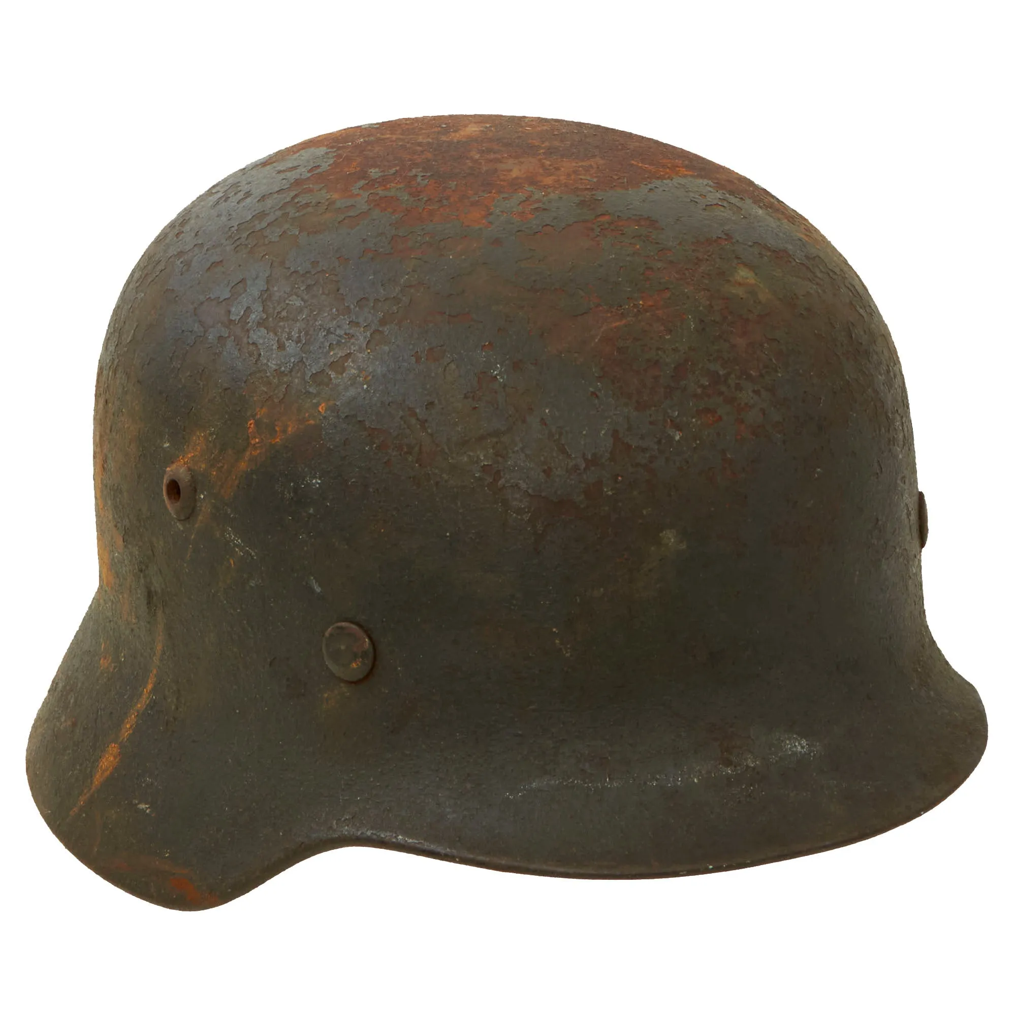 Original German WWII Battlefield Pickup M35 Single Decal Army Heer Helmet with Relic Liner & Chinstrap - Q66