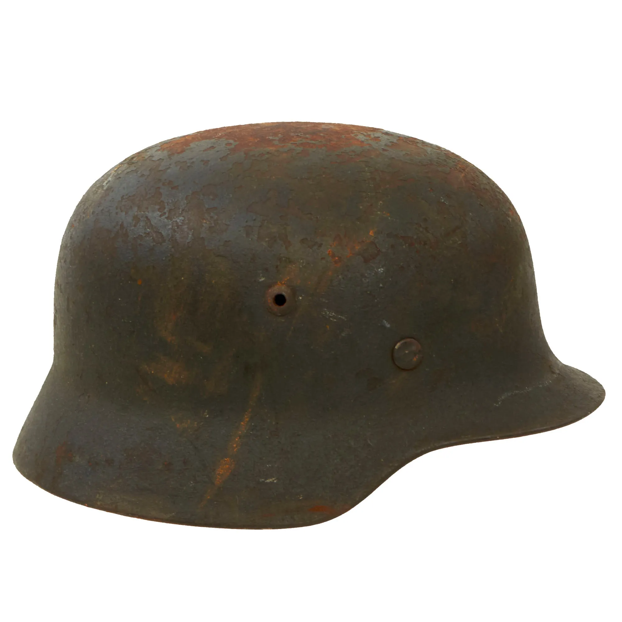 Original German WWII Battlefield Pickup M35 Single Decal Army Heer Helmet with Relic Liner & Chinstrap - Q66