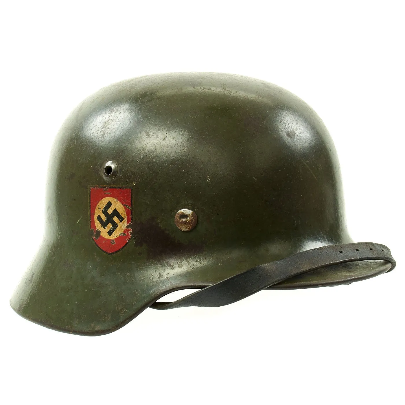 Original German WWII Double Decal NSDAP Civic Police M35 Steel Combat Helmet - marked ET64