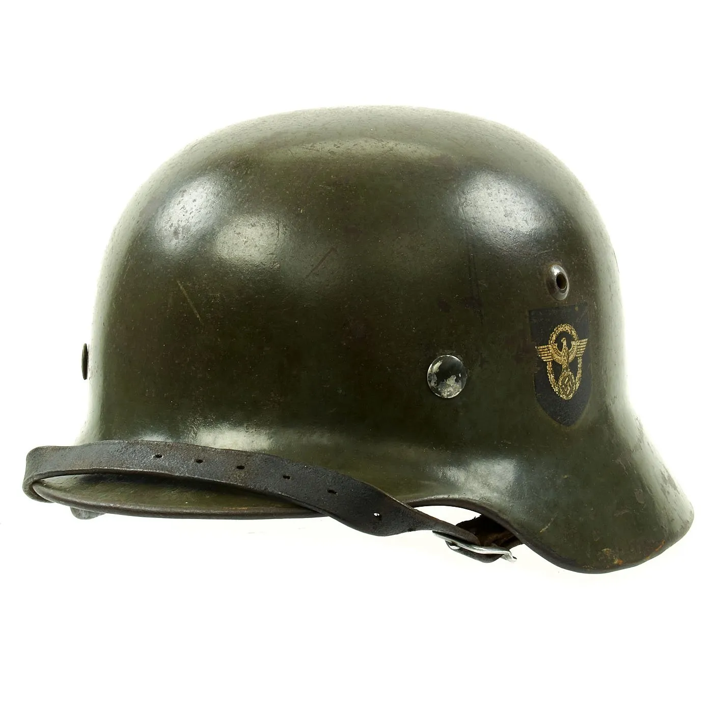 Original German WWII Double Decal NSDAP Civic Police M35 Steel Combat Helmet - marked ET64