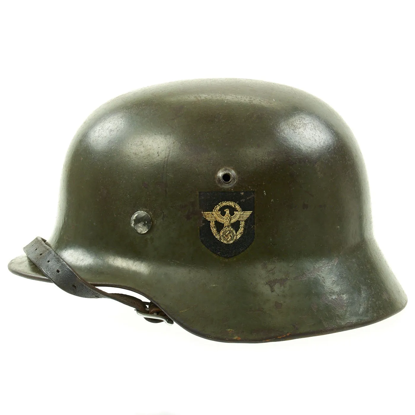 Original German WWII Double Decal NSDAP Civic Police M35 Steel Combat Helmet - marked ET64