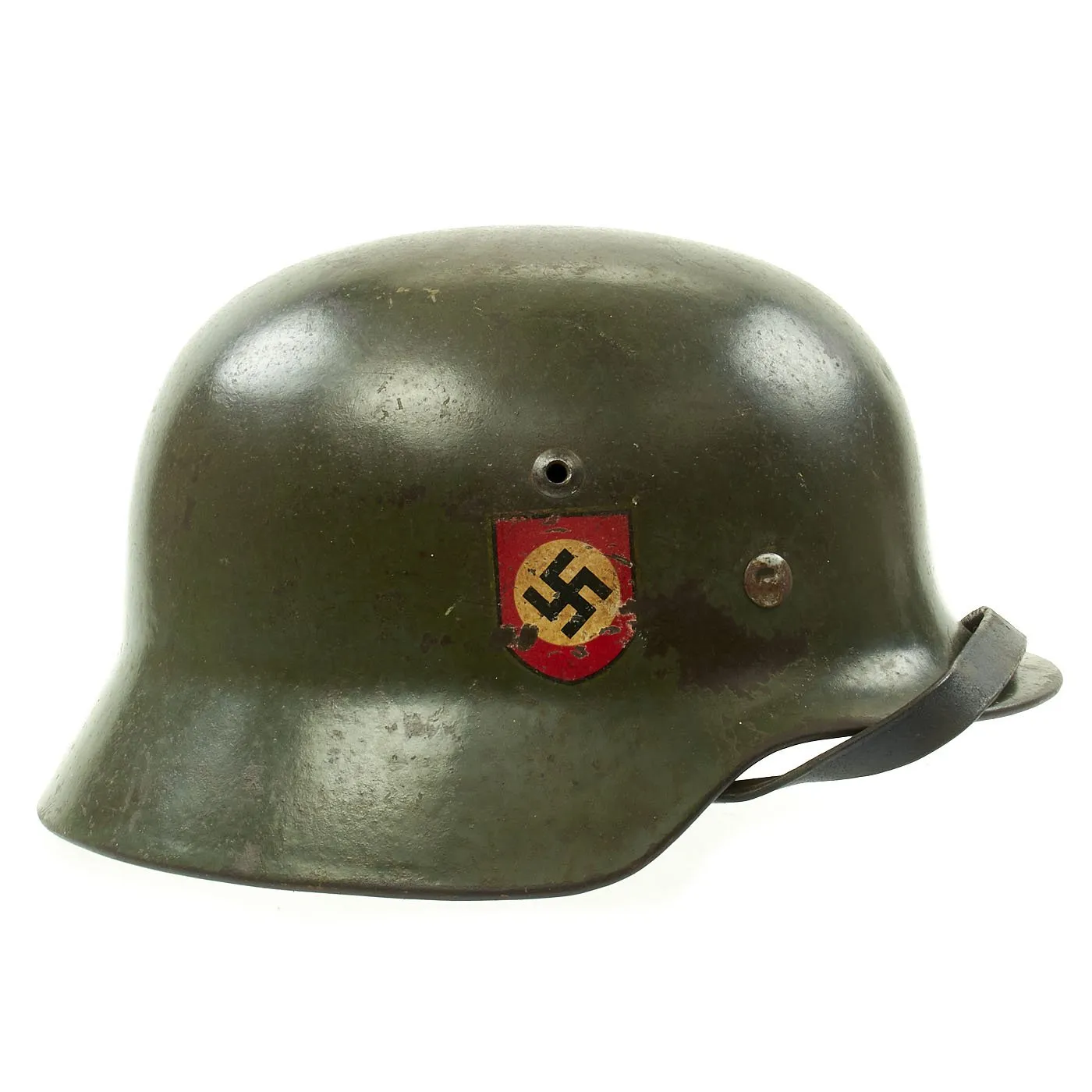 Original German WWII Double Decal NSDAP Civic Police M35 Steel Combat Helmet - marked ET64