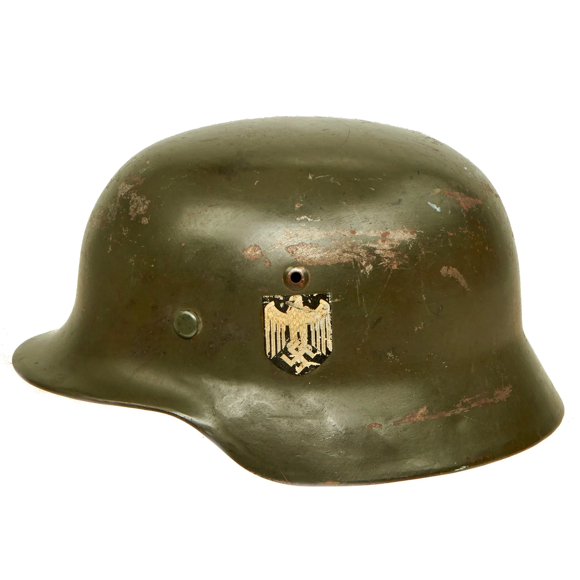 Original German WWII Extra Large Army Heer M35 Double Decal Helmet with 1937 Dated 60cm Liner - NS68