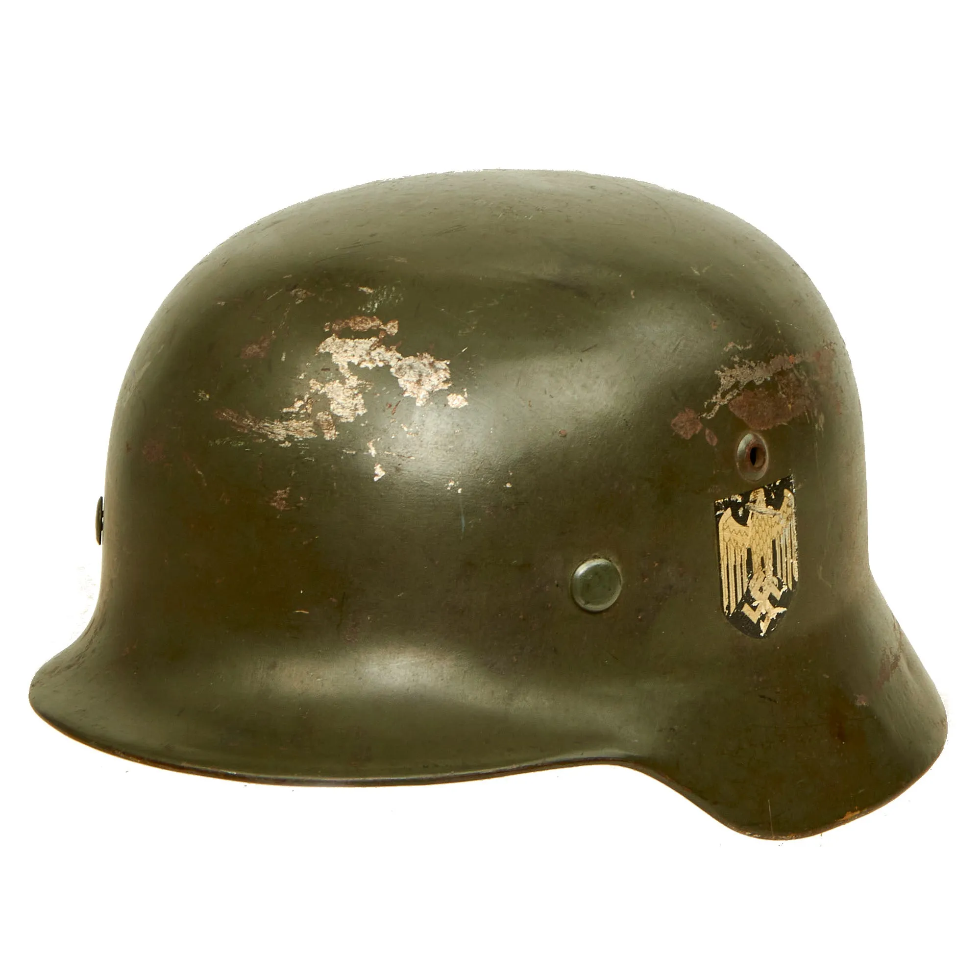 Original German WWII Extra Large Army Heer M35 Double Decal Helmet with 1937 Dated 60cm Liner - NS68