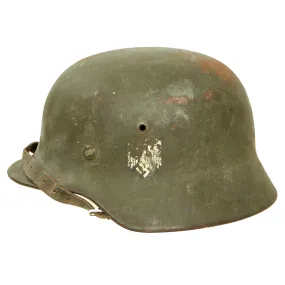 Original German WWII "Attic Find" M40 Single Decal Army Heer Helmet with 56cm Liner & Chinstrap - ET64