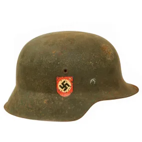 Original German WWII "Battlefield Pickup" Double Decal NSDAP Civic Police M42 Steel Combat Helmet - size 66 Shell