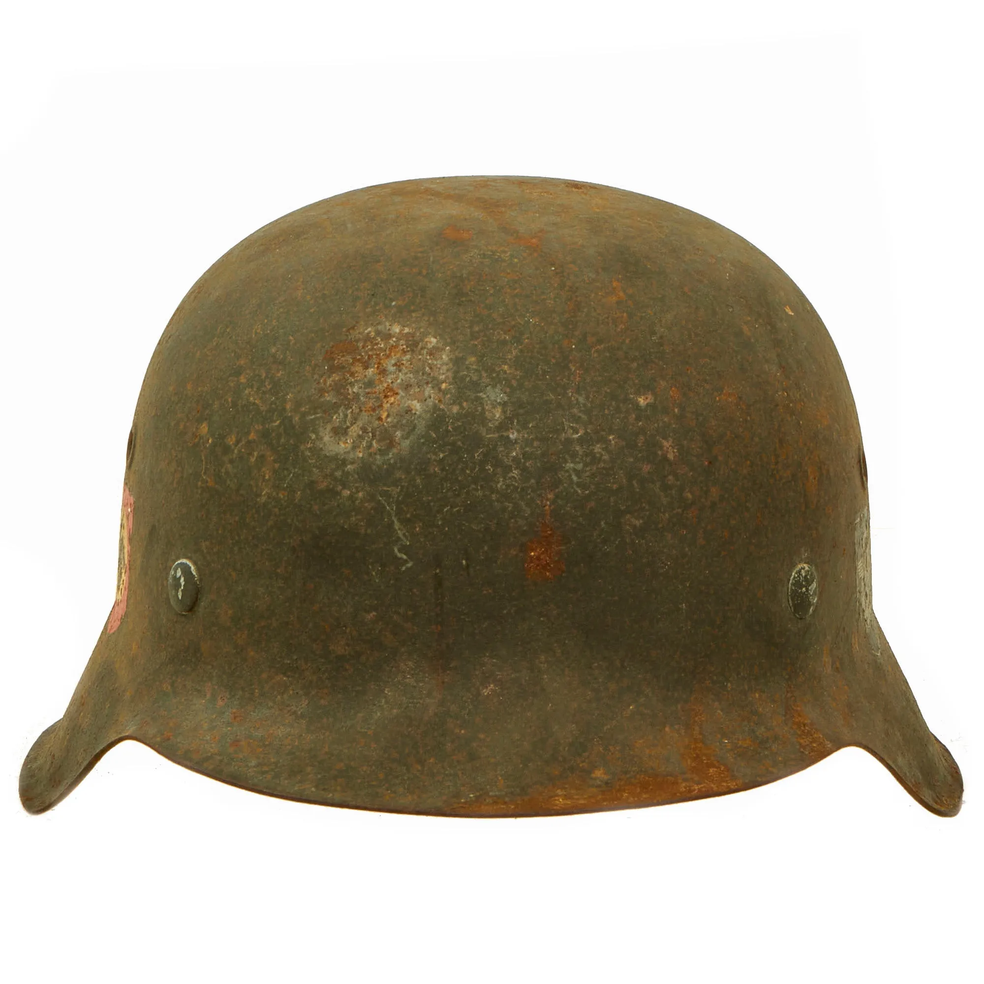 Original German WWII "Battlefield Pickup" Double Decal NSDAP Civic Police M42 Steel Combat Helmet - size 66 Shell