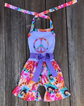 Peace Sign Girl Tie Dye Romper