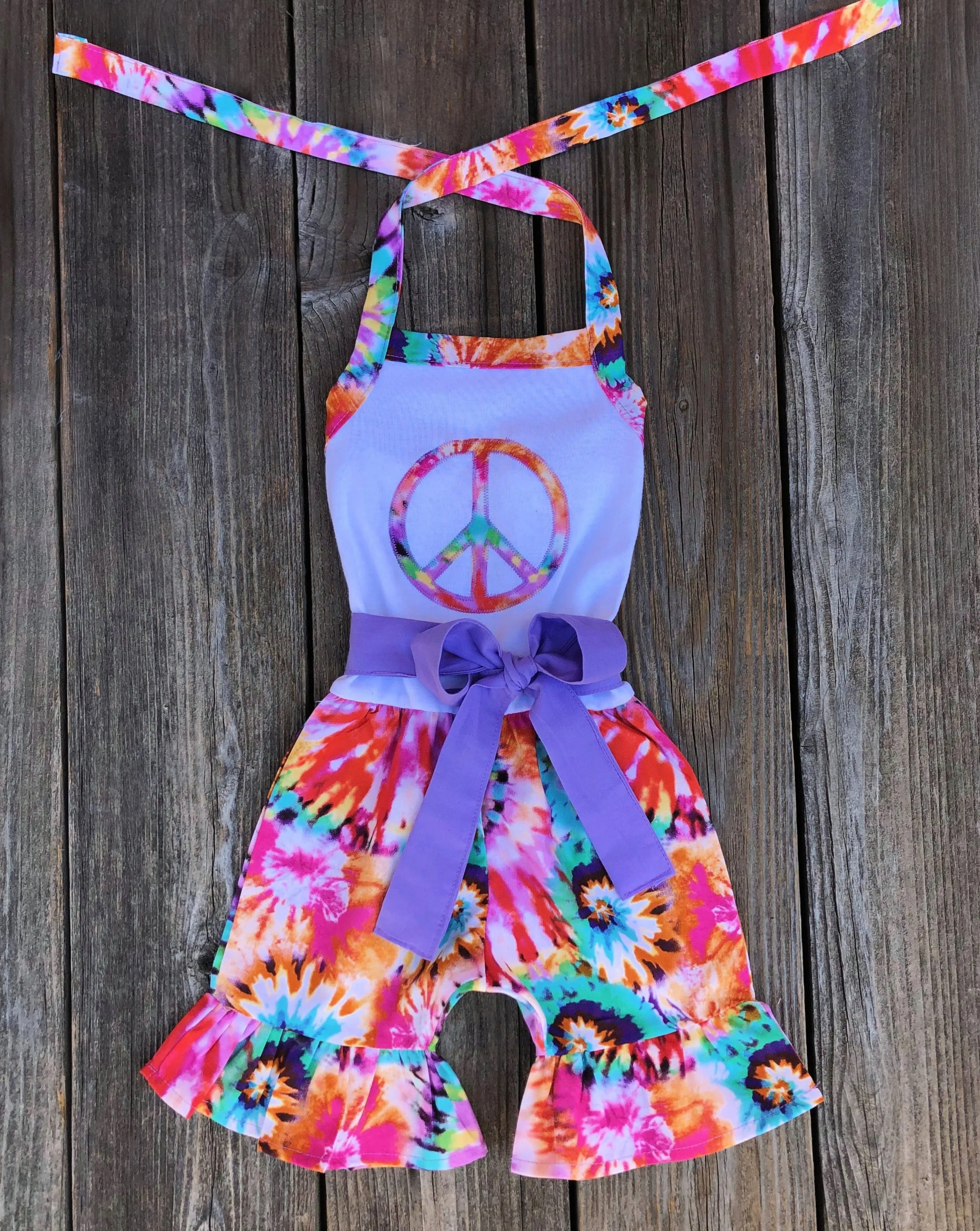 Peace Sign Girl Tie Dye Romper