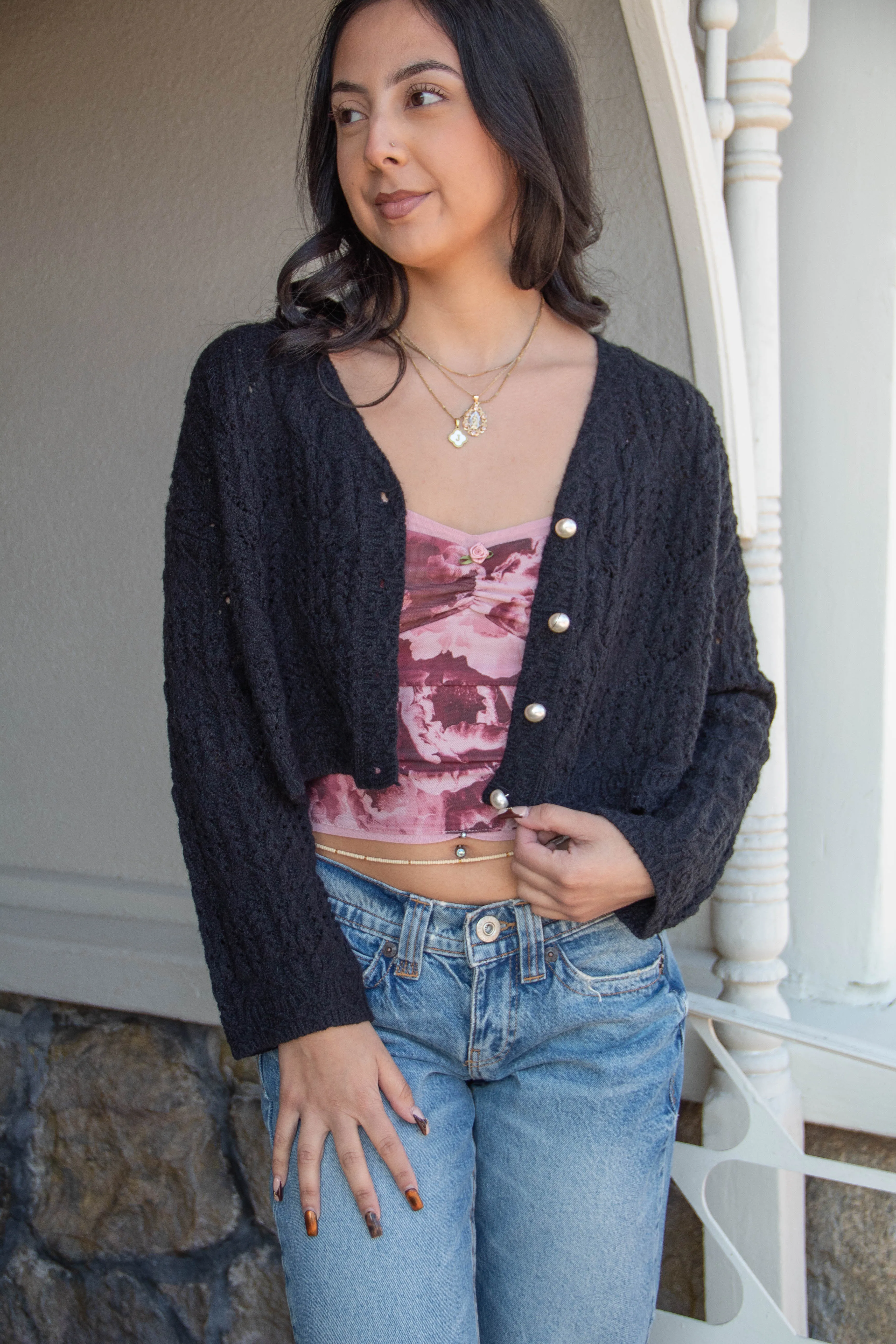 Pearl Button Crochet Cardigan