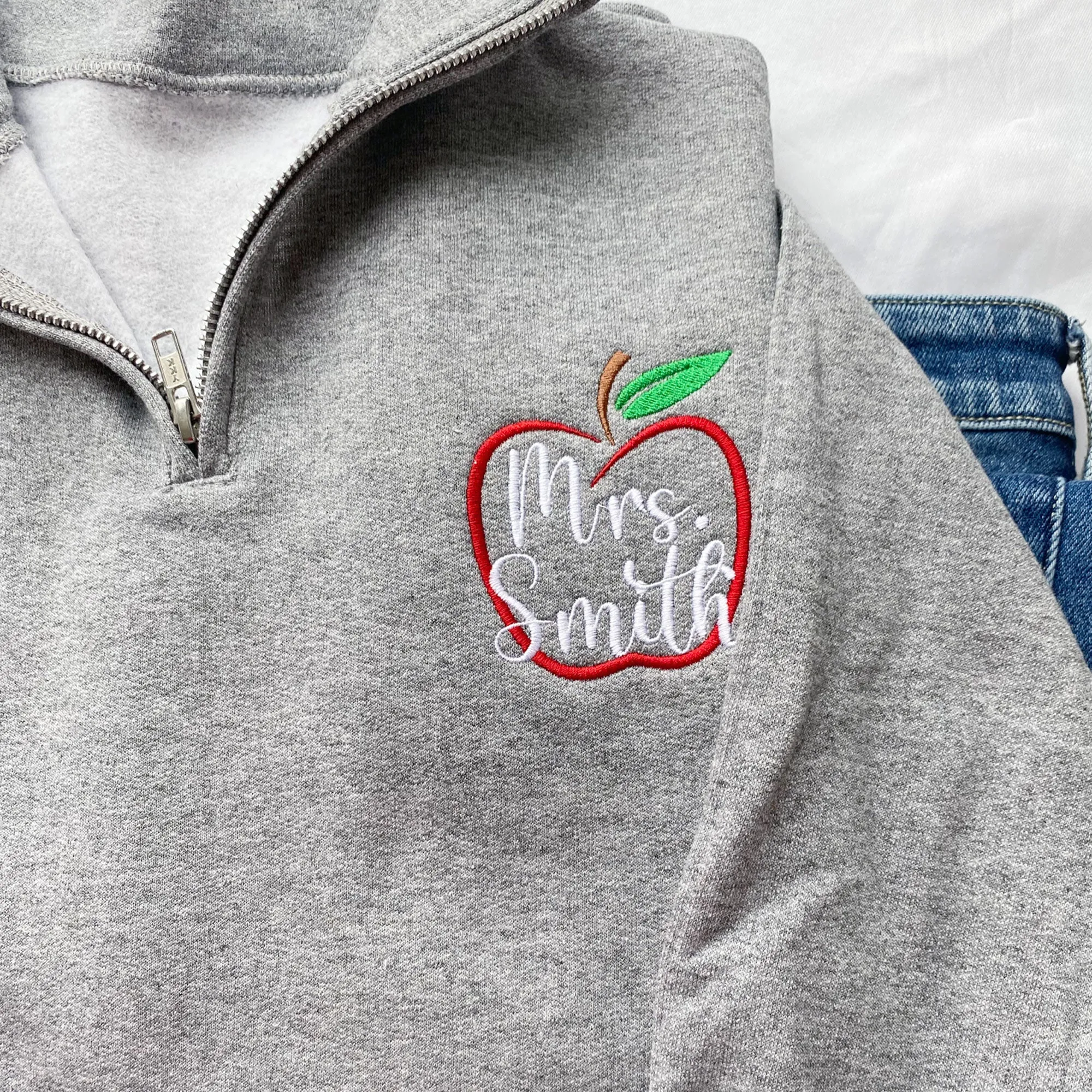 Personalized Apple Outline Teacher Jessie Quarter Zip