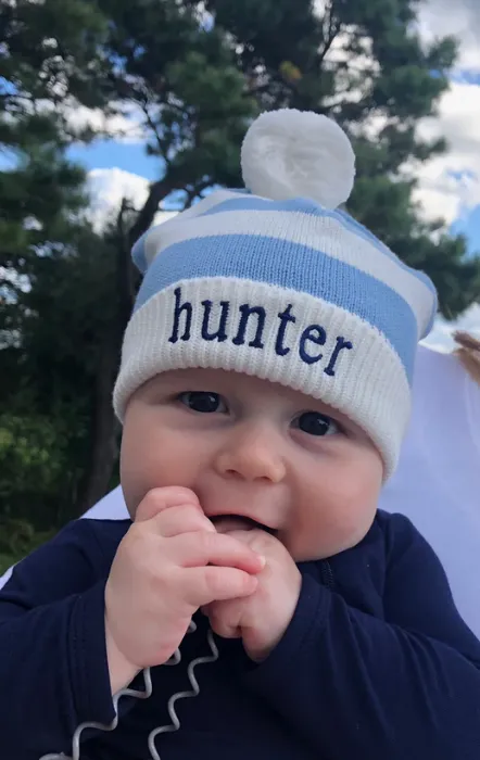 Personalized Cotton Stripe Knit Hat with Pompom