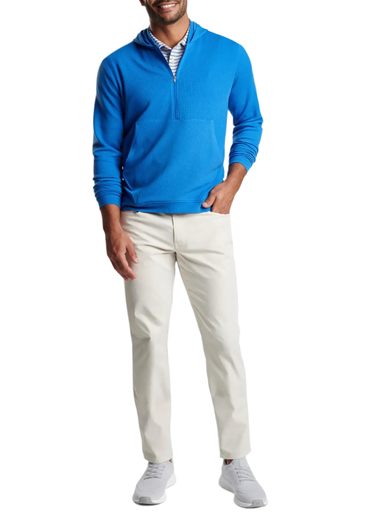 Peter Millar - Men's Grid Performance Half-Zip Hoodie - Mako Blue