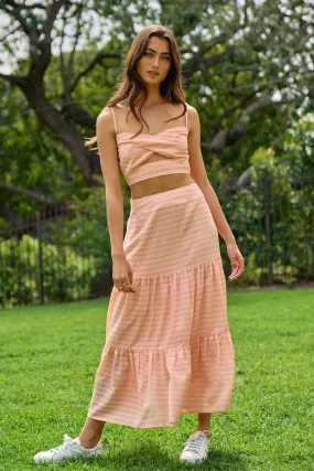 Plaid Maxi Skirt in Peach