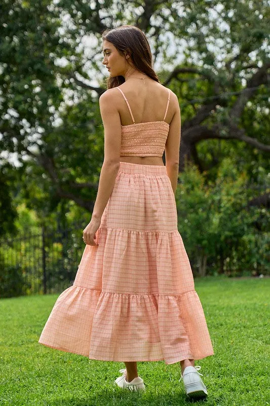 Plaid Maxi Skirt in Peach