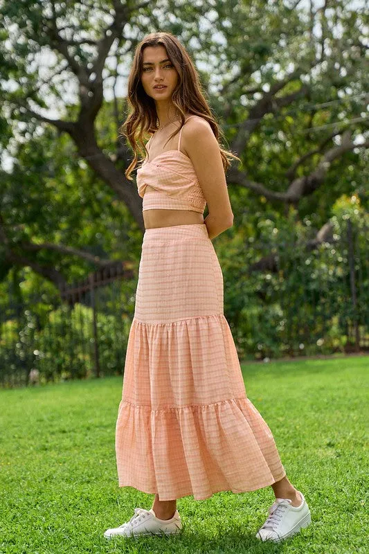 Plaid Maxi Skirt in Peach