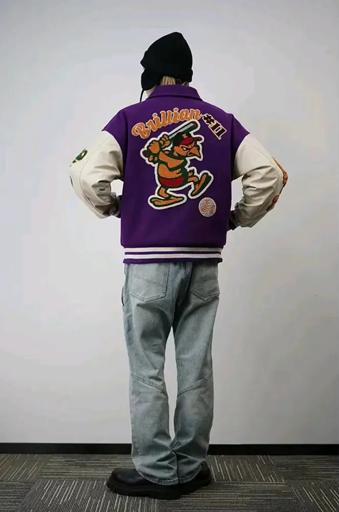 Purple-embroidered baseball jacket