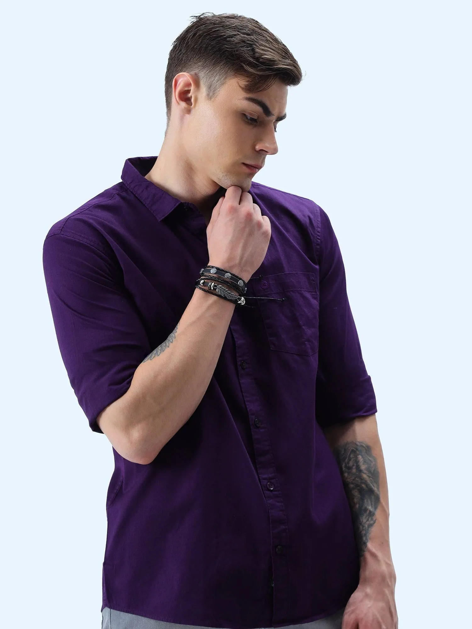 Purple Solid Cotton Full Sleeve Shirt