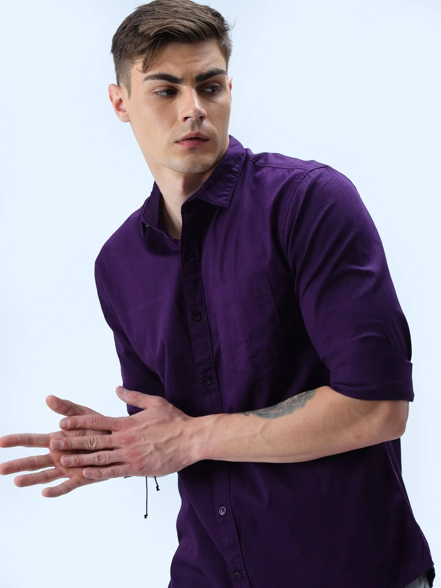 Purple Solid Cotton Full Sleeve Shirt