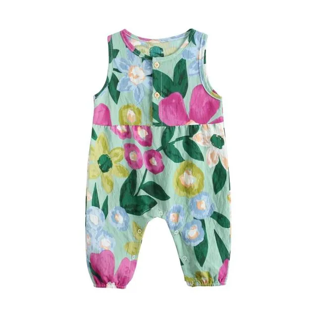 Raina - Girls Floral  Bodysuits Sleeveless Romper