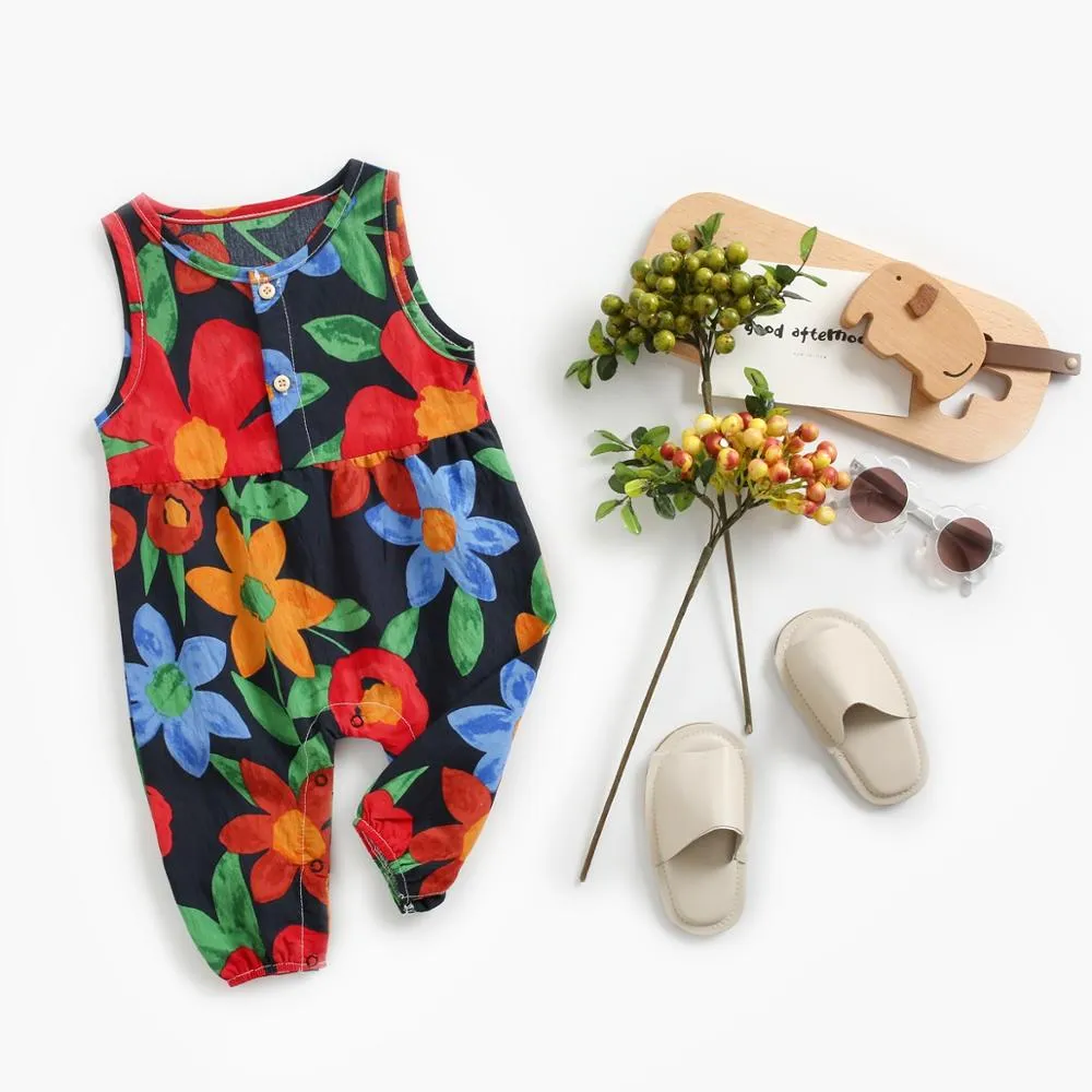 Raina - Girls Floral  Bodysuits Sleeveless Romper