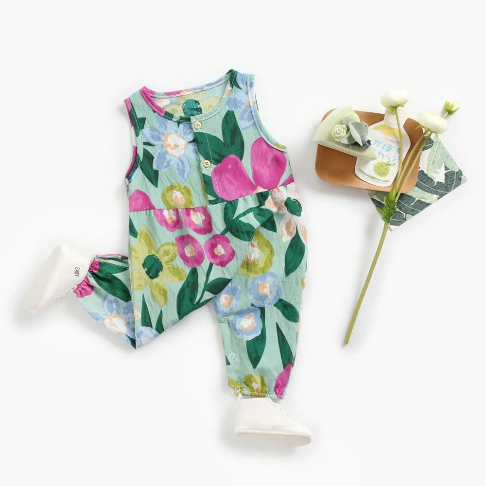 Raina - Girls Floral  Bodysuits Sleeveless Romper