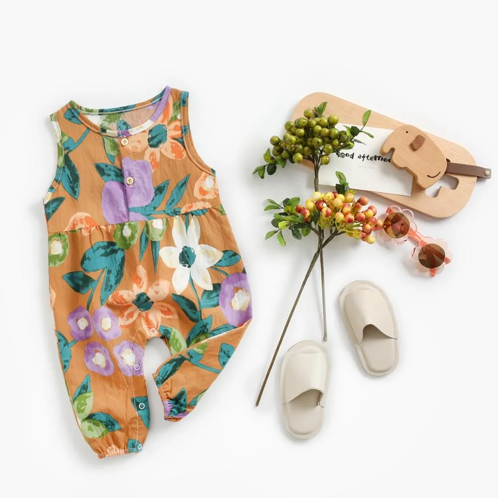 Raina - Girls Floral  Bodysuits Sleeveless Romper