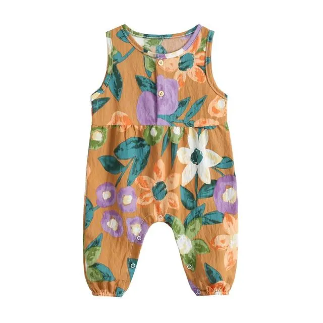 Raina - Girls Floral  Bodysuits Sleeveless Romper