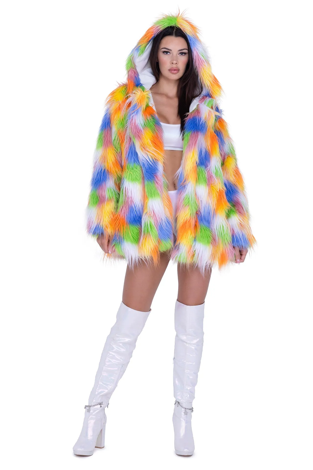 Rave FE293 - Thigh-High Hooded Fur Coat - J. Valentine