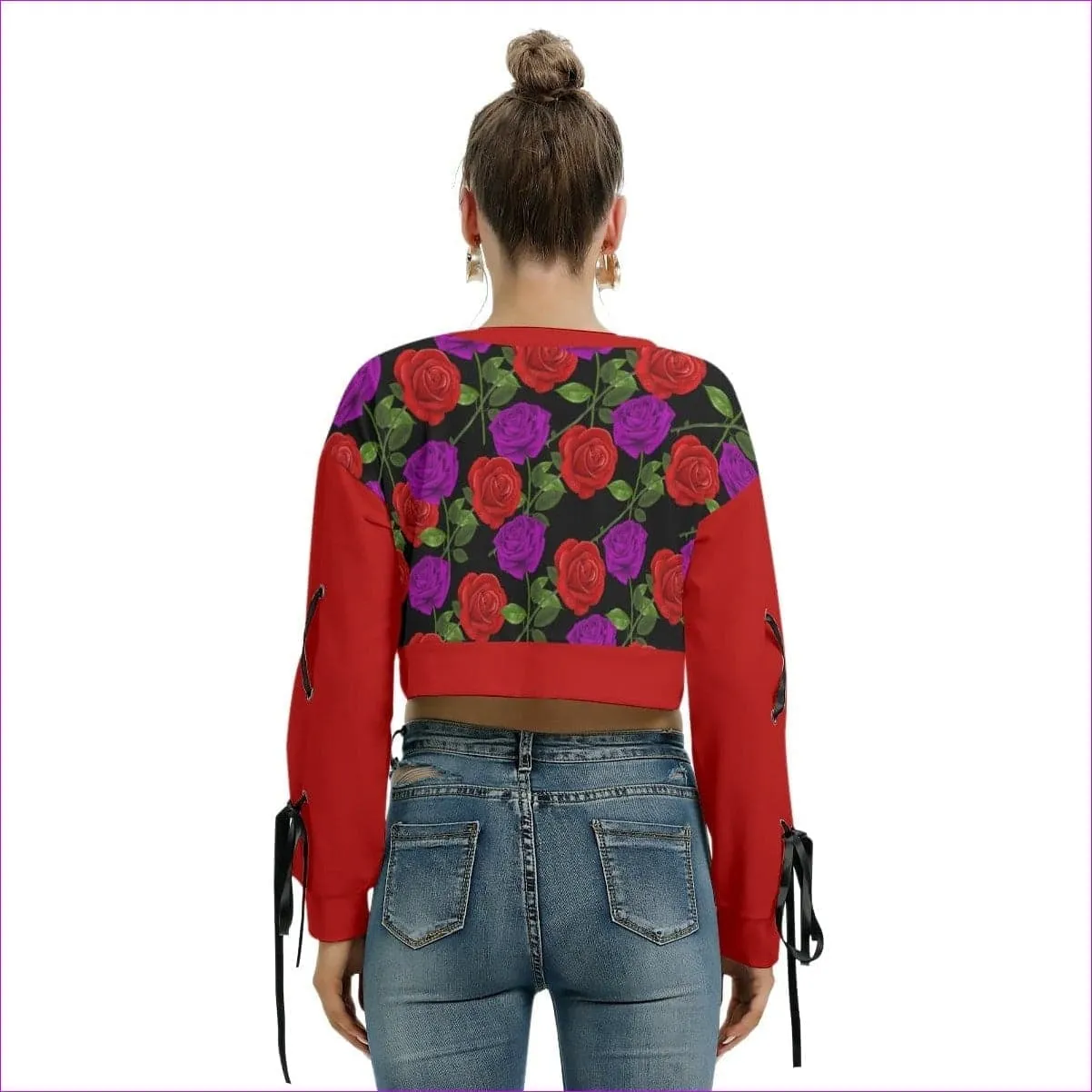 Red Rose Purp Women's Long Sleeve Cropped Sweatshirt