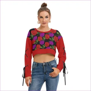 Red Rose Purp Women's Long Sleeve Cropped Sweatshirt