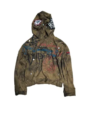 RED ZONE distressed graffiti hoodie