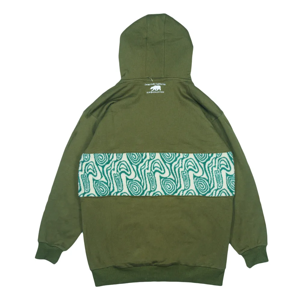 Removable Bear Green Fur Tall Pullover Hoodie