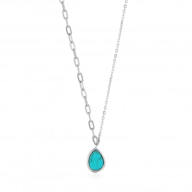 Rhodium Tidal Turquoise Mixed Link Necklace N027-02H