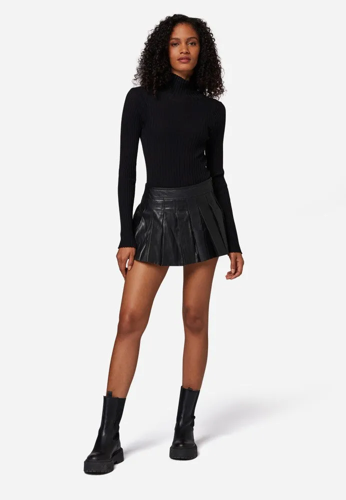 Ricano Pleated Skirt - Premium Black Leather