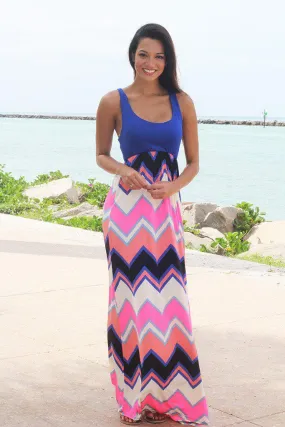 Royal Blue Chevron Maxi Dress