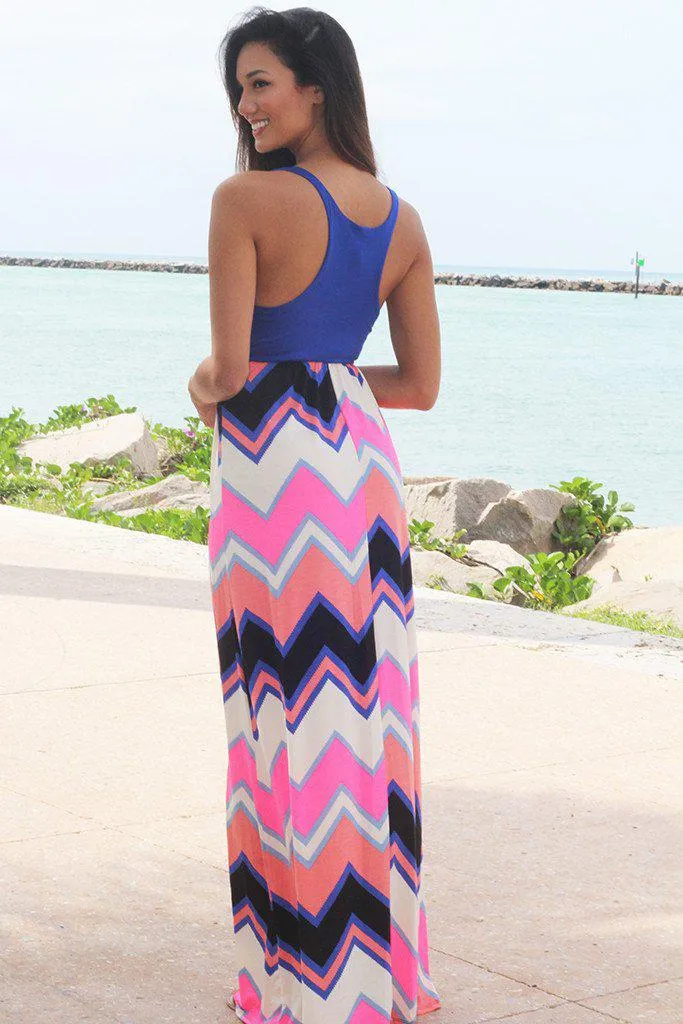 Royal Blue Chevron Maxi Dress